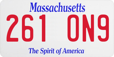 MA license plate 261ON9
