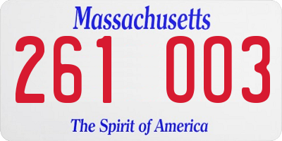 MA license plate 261OO3