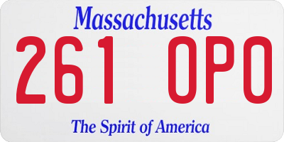 MA license plate 261OP0