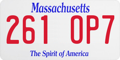 MA license plate 261OP7