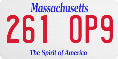 MA license plate 261OP9