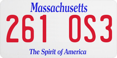 MA license plate 261OS3