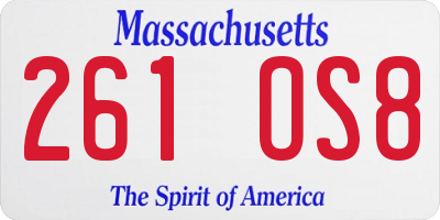 MA license plate 261OS8