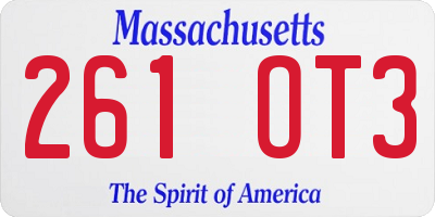 MA license plate 261OT3