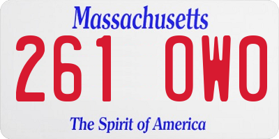 MA license plate 261OW0
