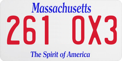 MA license plate 261OX3