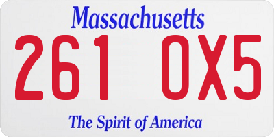 MA license plate 261OX5