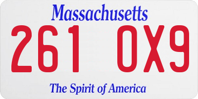 MA license plate 261OX9