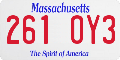 MA license plate 261OY3