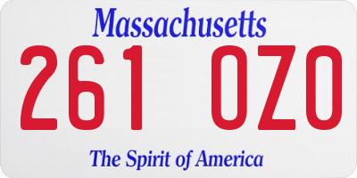 MA license plate 261OZ0