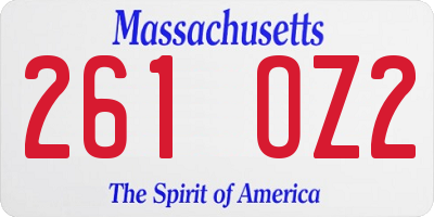 MA license plate 261OZ2
