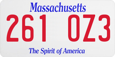 MA license plate 261OZ3