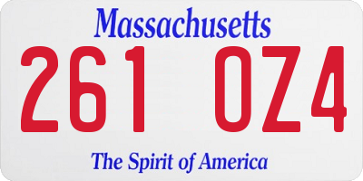 MA license plate 261OZ4