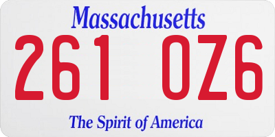 MA license plate 261OZ6