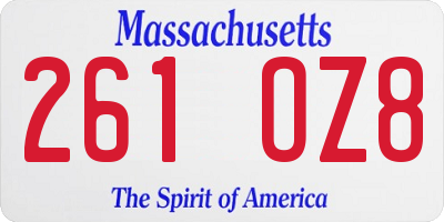 MA license plate 261OZ8