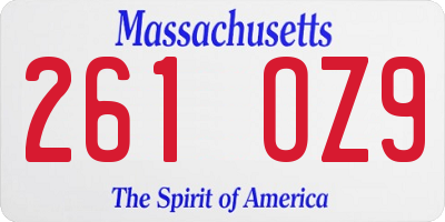 MA license plate 261OZ9
