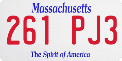 MA license plate 261PJ3