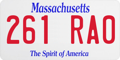 MA license plate 261RA0
