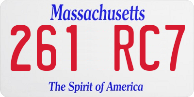 MA license plate 261RC7