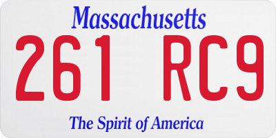 MA license plate 261RC9