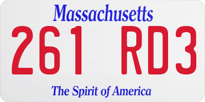 MA license plate 261RD3