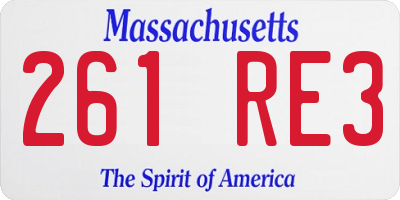 MA license plate 261RE3