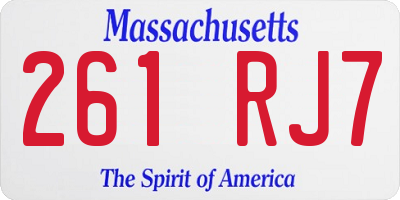 MA license plate 261RJ7