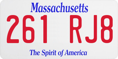 MA license plate 261RJ8