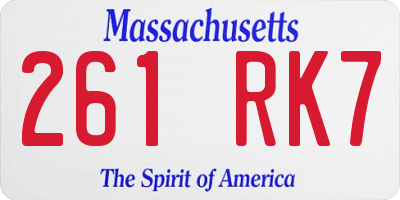 MA license plate 261RK7