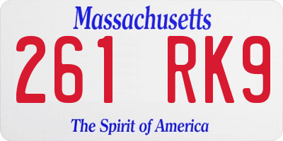 MA license plate 261RK9