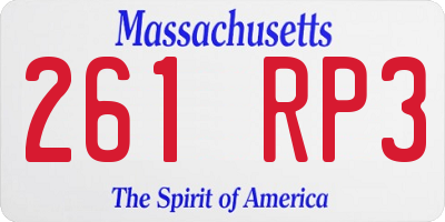 MA license plate 261RP3