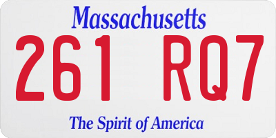 MA license plate 261RQ7