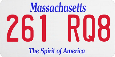 MA license plate 261RQ8