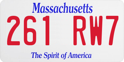 MA license plate 261RW7