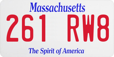 MA license plate 261RW8