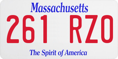 MA license plate 261RZ0