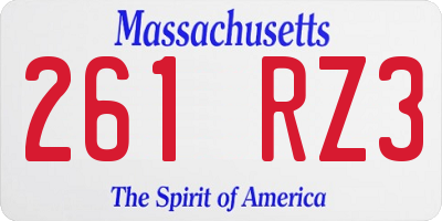 MA license plate 261RZ3