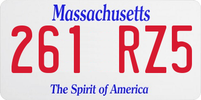 MA license plate 261RZ5