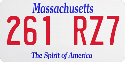 MA license plate 261RZ7