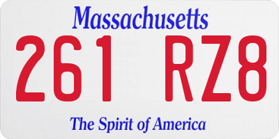 MA license plate 261RZ8