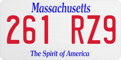 MA license plate 261RZ9