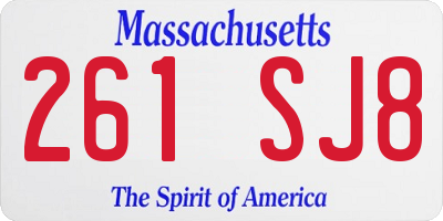 MA license plate 261SJ8