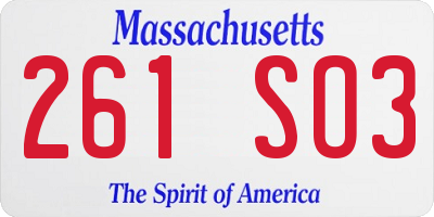 MA license plate 261SO3