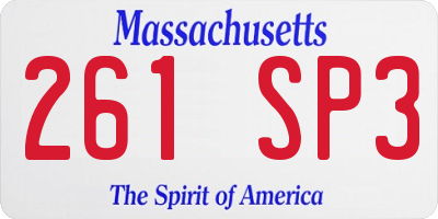 MA license plate 261SP3