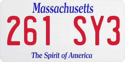 MA license plate 261SY3