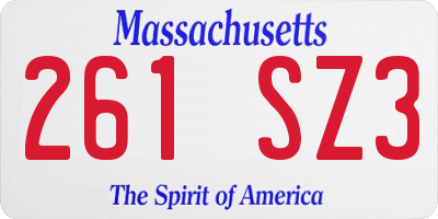 MA license plate 261SZ3