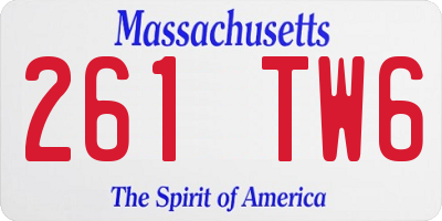 MA license plate 261TW6