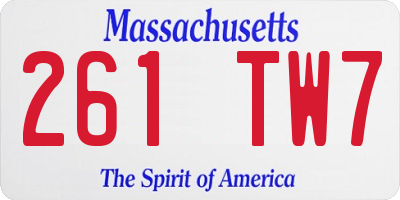 MA license plate 261TW7