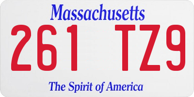 MA license plate 261TZ9