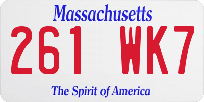 MA license plate 261WK7